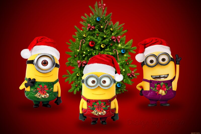 Three Minions in Holiday Gear — Red