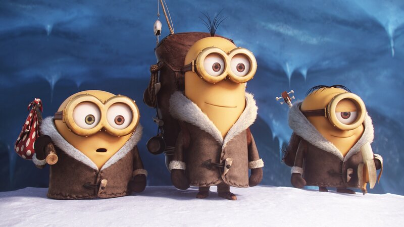 Three Minions in Winter Coats