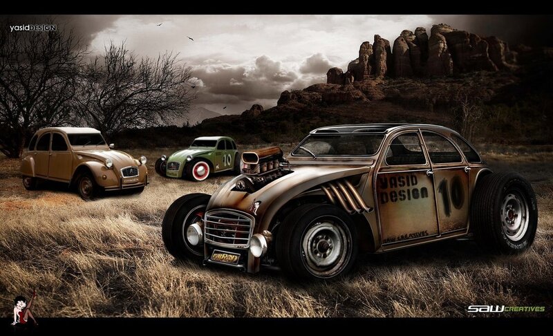 Three Modified Cars in Desert