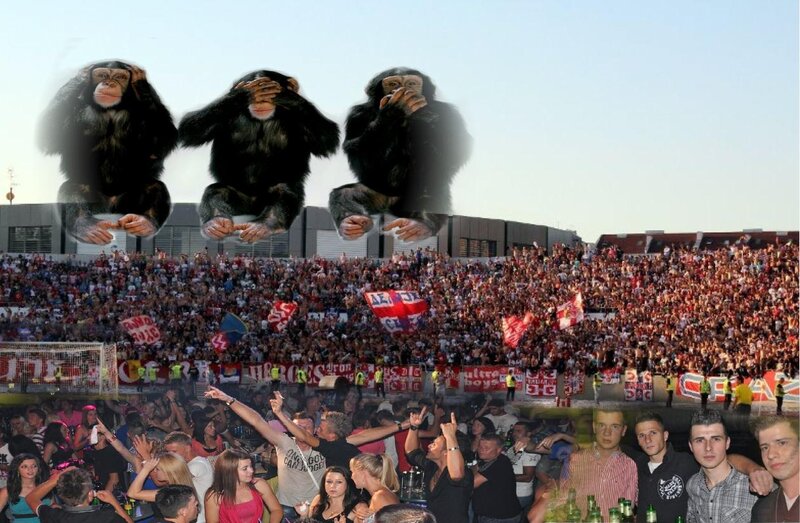 Three Monkeys in Stadium