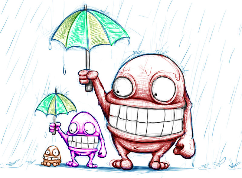 Three Monsters in Rain