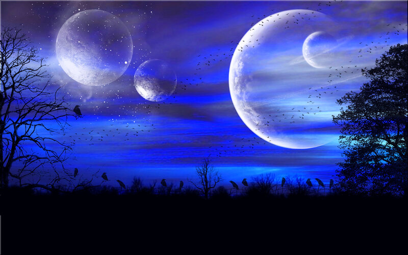 Three Moons in Night Sky