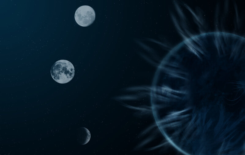 Three moons in space
