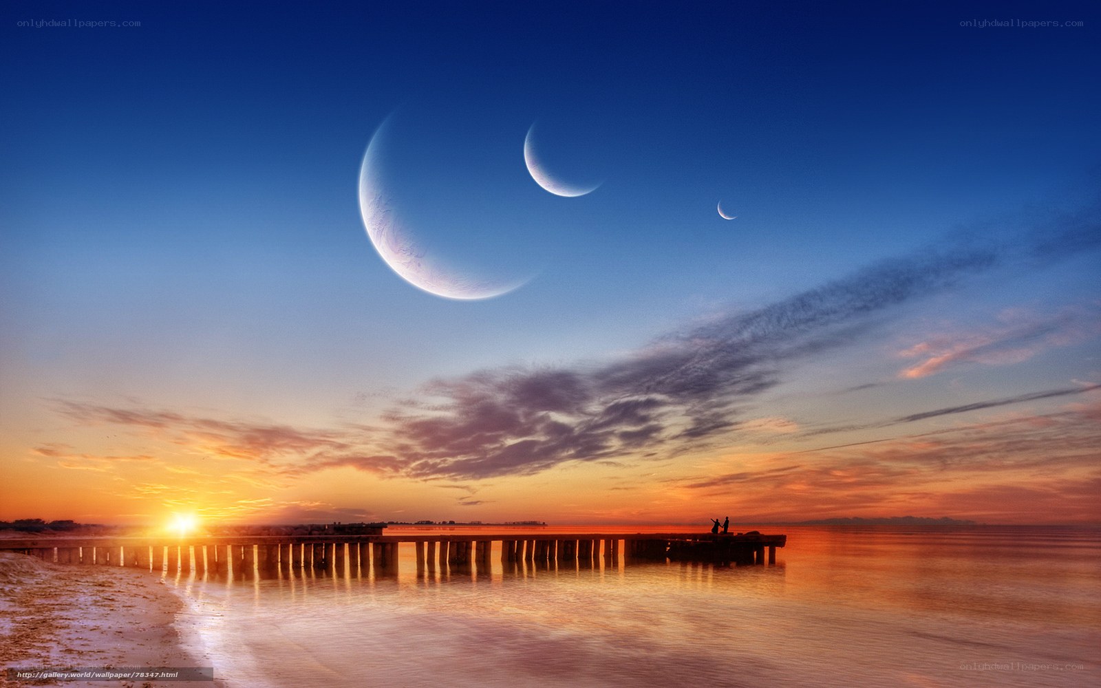 Three moons over sunset pier