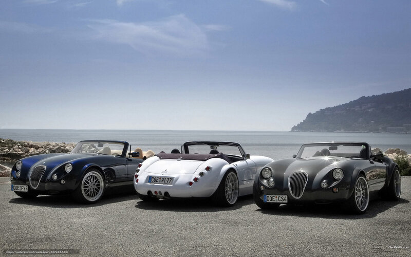 Three Morgan cars by the sea