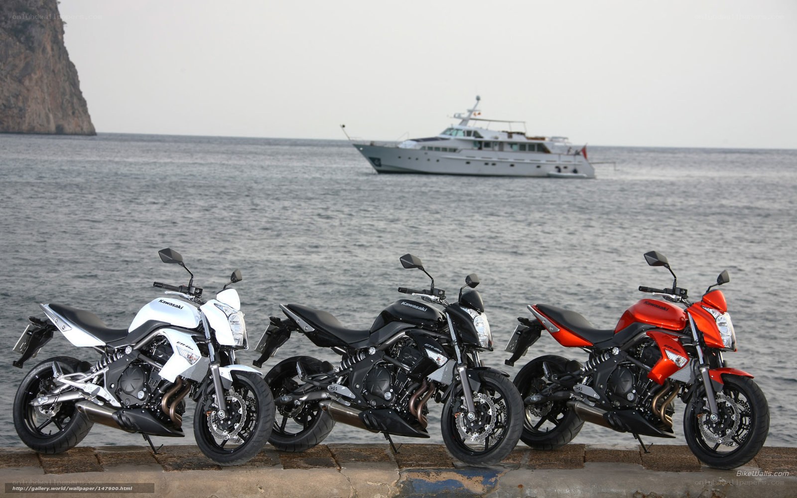Three motorcycles by the sea