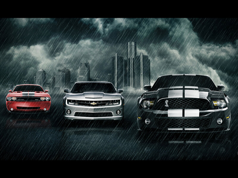 Three Muscle Cars — Black, Dramatic