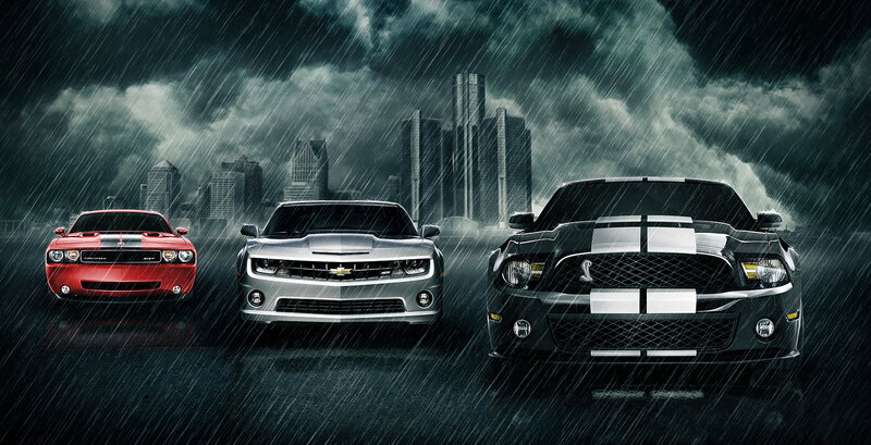 Three Muscle Cars — Black