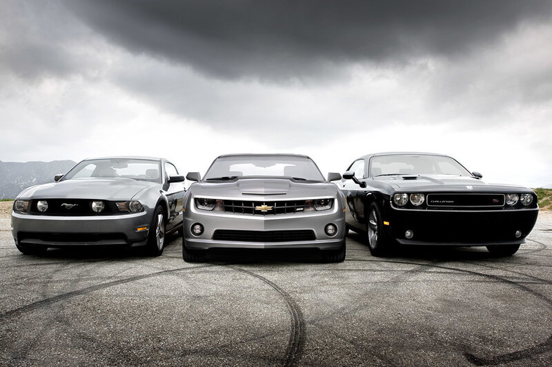 Three Muscle Cars — Gray