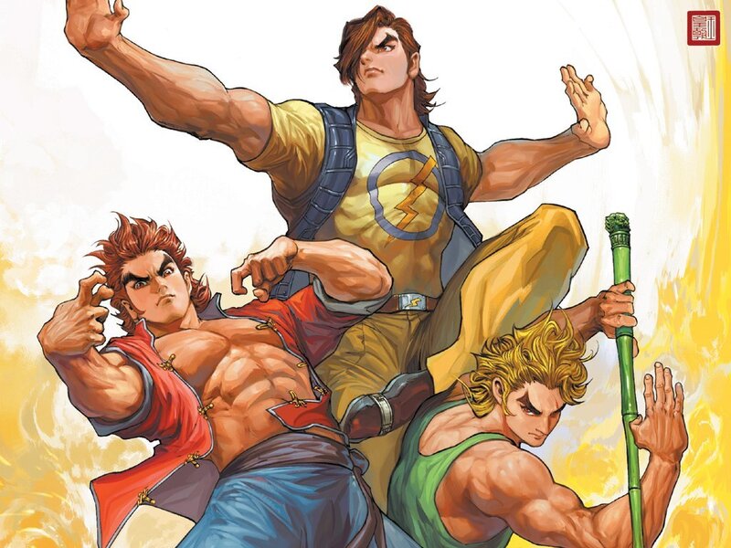 Three Muscular Men in Action