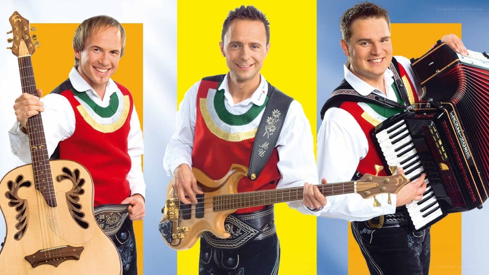 Three musicians in traditional attire