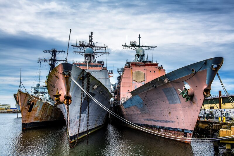 Three Naval Ships — Blue