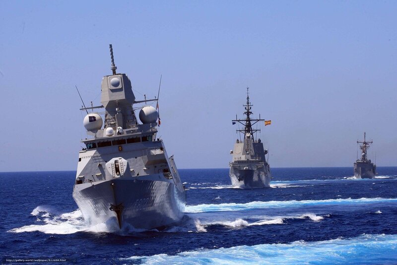 Three Naval Warships — Blue