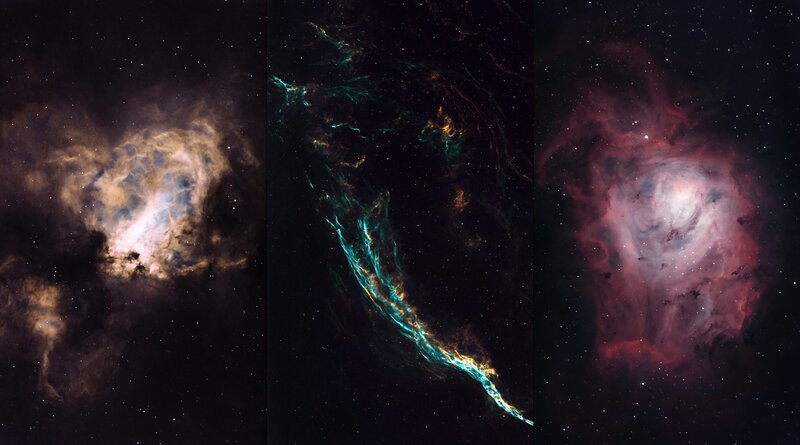 Three Nebulae in Space