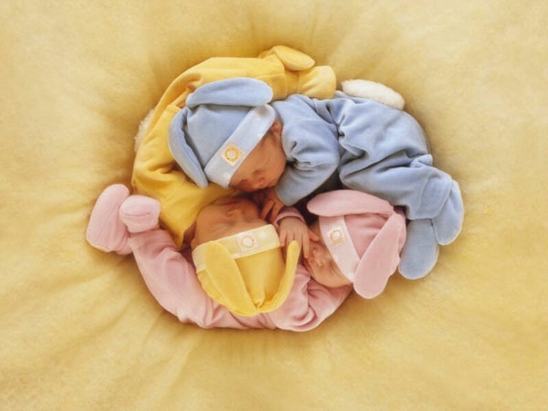 Three Newborn Babies — Yellow, Peaceful