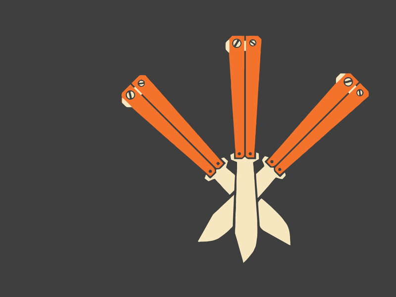 three orange butterfly knives