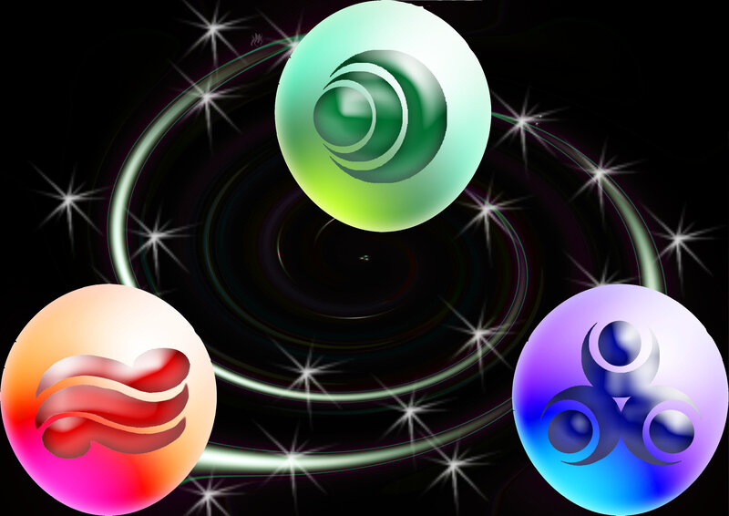three orbs with symbols