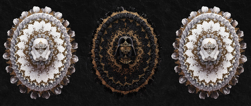 Three Ornate Skull Shields