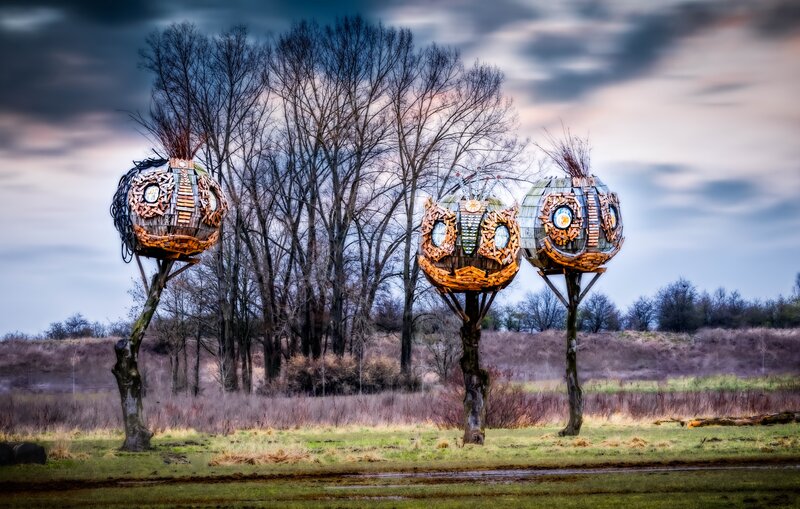 Three Owl Sculptures