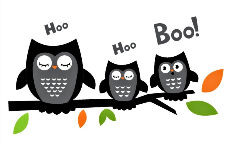 Three Owls on a Branch — Black