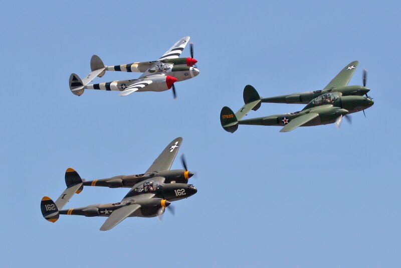 Three P-38 Lightning Planes — Blue