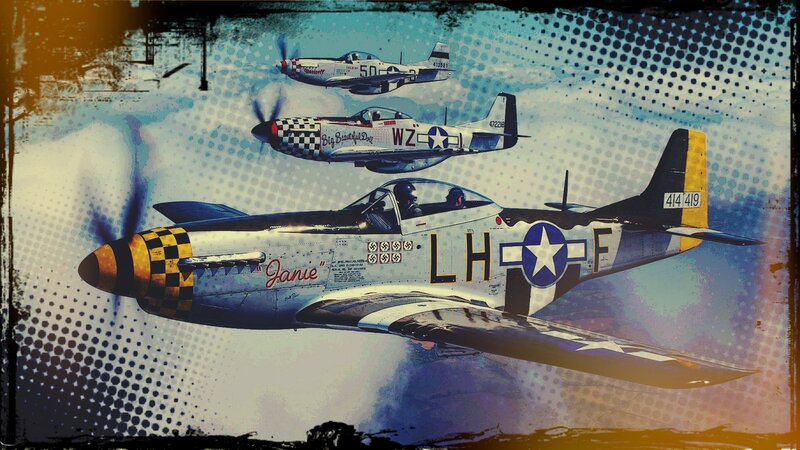 Three P-51 Mustang Planes — Blue