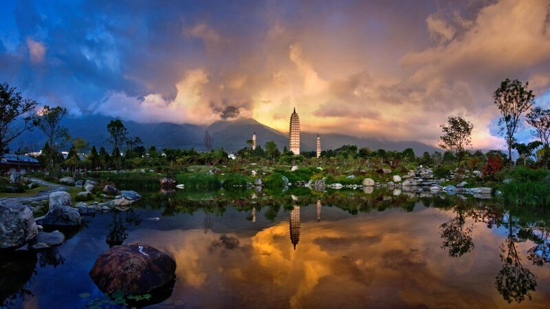 Three Pagodas at Sunset