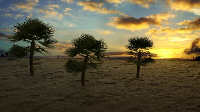 Three Palm Trees on Beach — Yellow