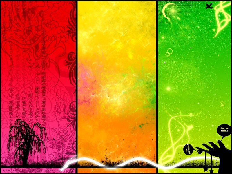 Three-panel abstract art collage