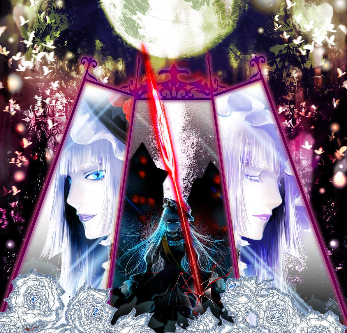 Three-panel anime fantasy scene