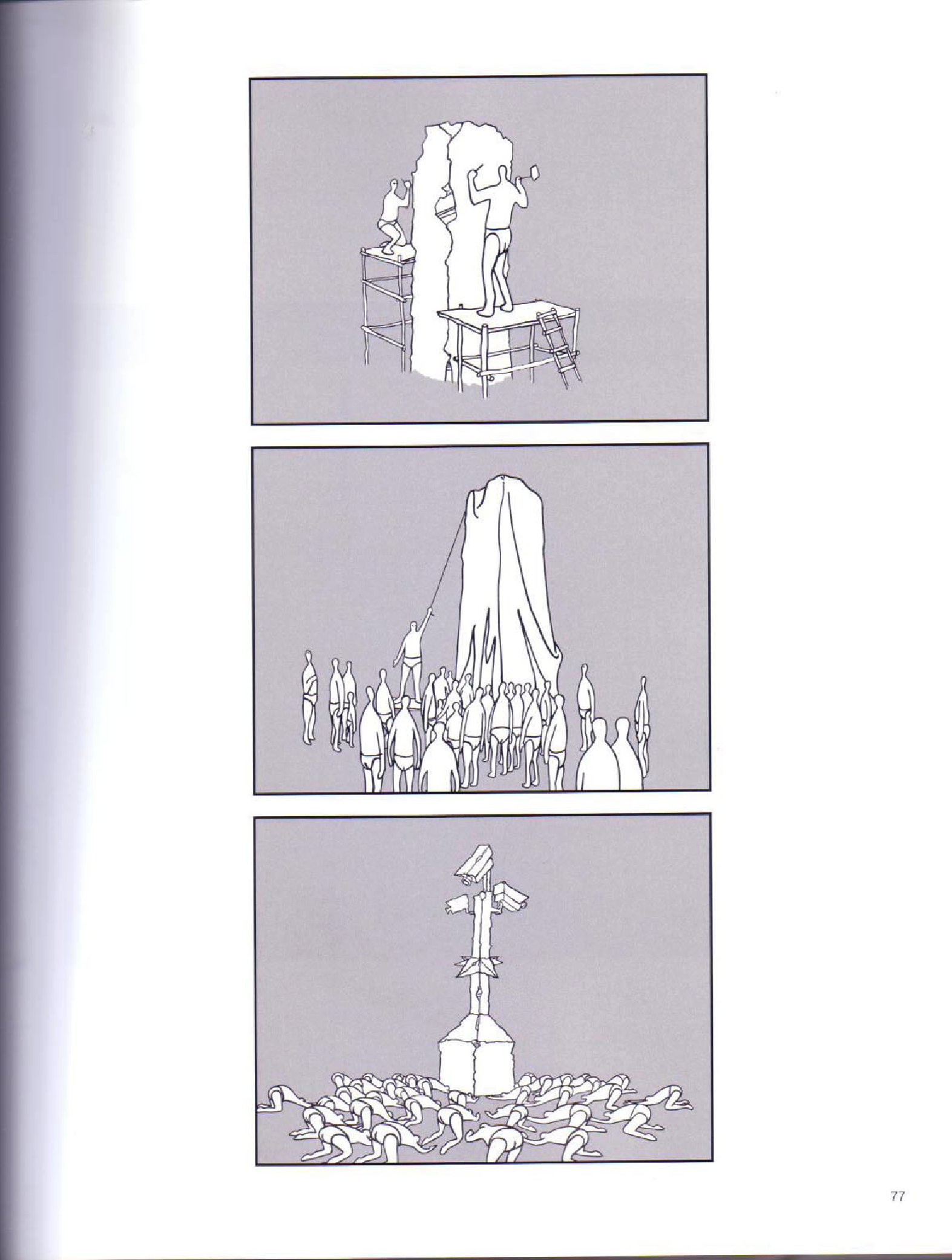 Three-panel comic sequence