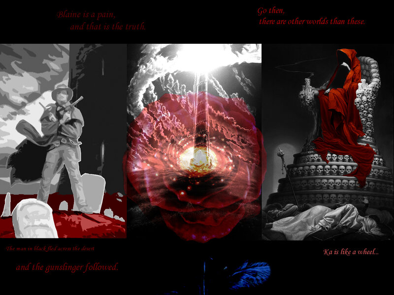 three-panel dark fantasy artwork
