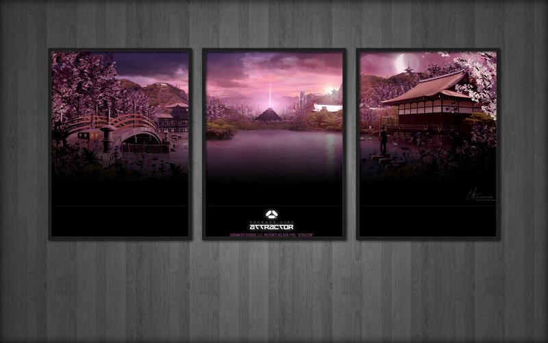 three-panel digital art triptych