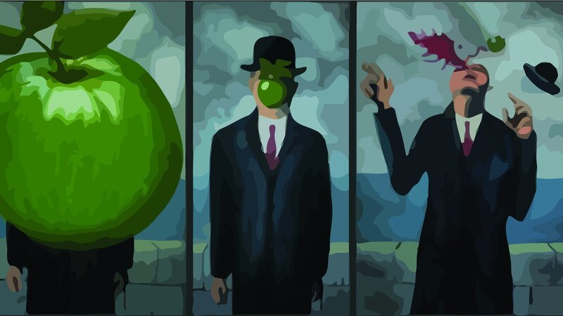 Three panels of surreal art