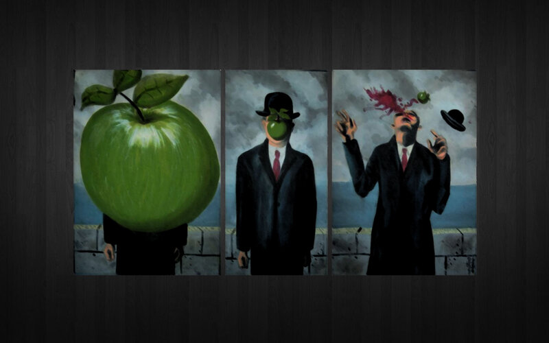 Three panels of surreal art