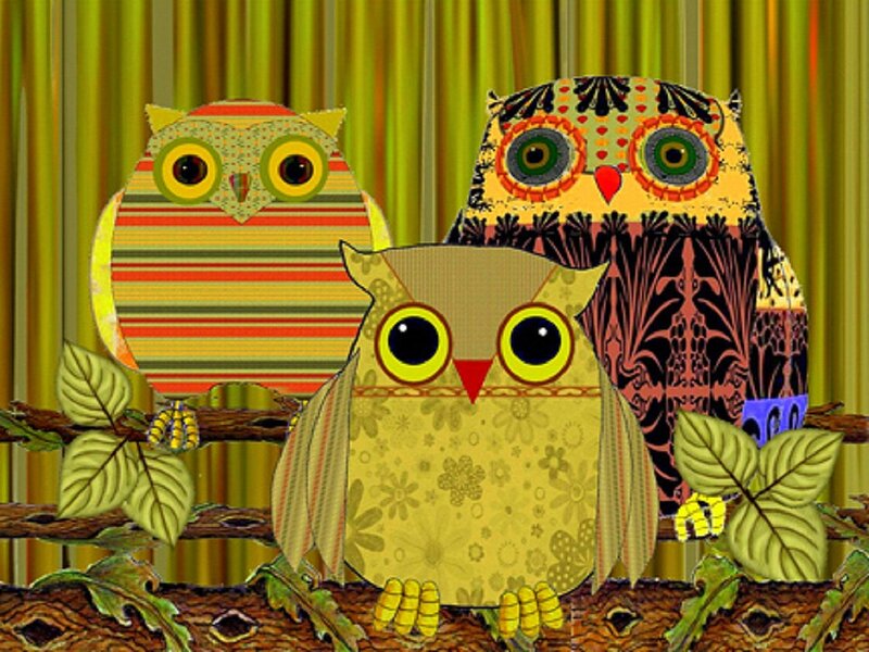 Three Patterned Owls