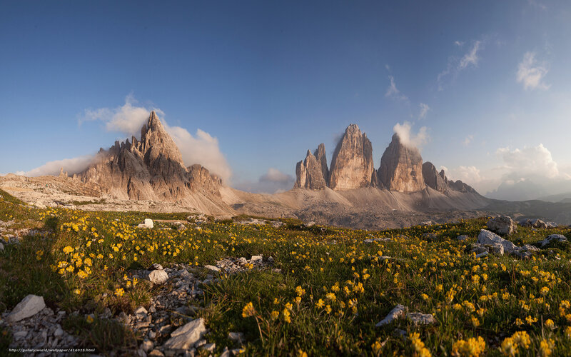Three Peaks of Lavaredo — Blue, Serene, Morning, Photograph, Mountains