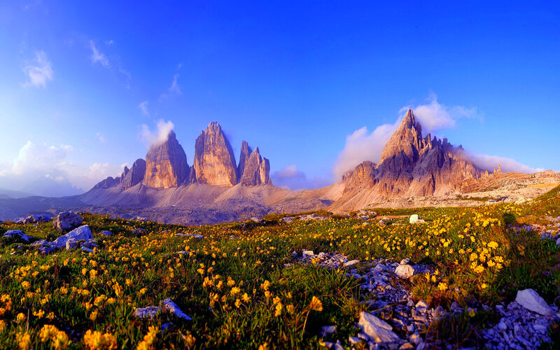 Three Peaks of Lavaredo — Blue, Serene, Morning, Photograph