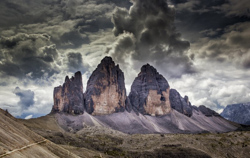 Three Peaks of Lavaredo — Gray, Dramatic, Photograph