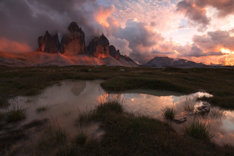 Three Peaks of Lavaredo — Orange, Dramatic