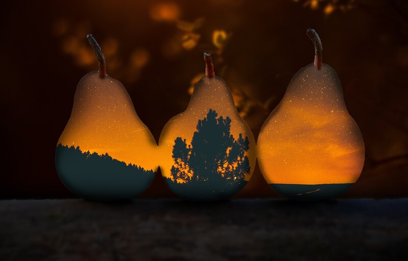 Three Pears with Sunset