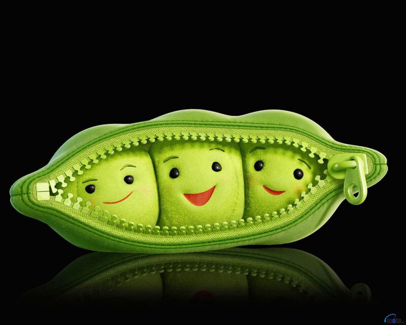 Three Peas in a Pod — Green, Playful, Digital Art, Zipper