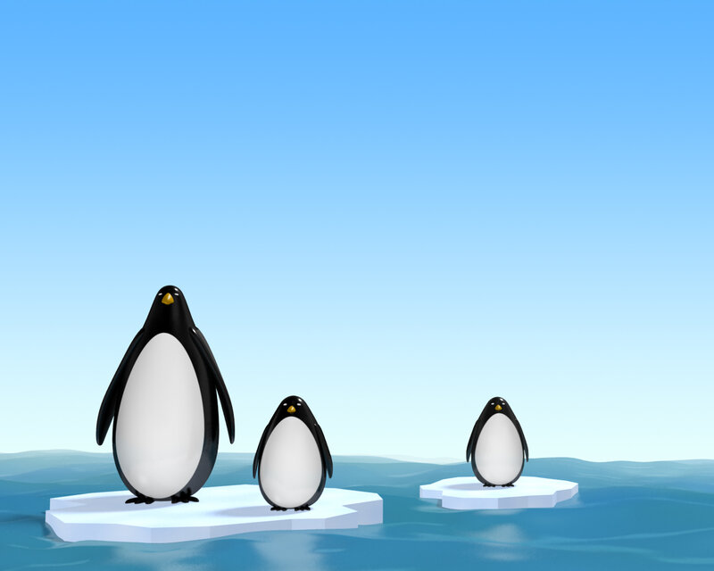 Three Penguins on Ice — Blue