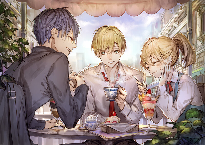 Three People at a Cafe
