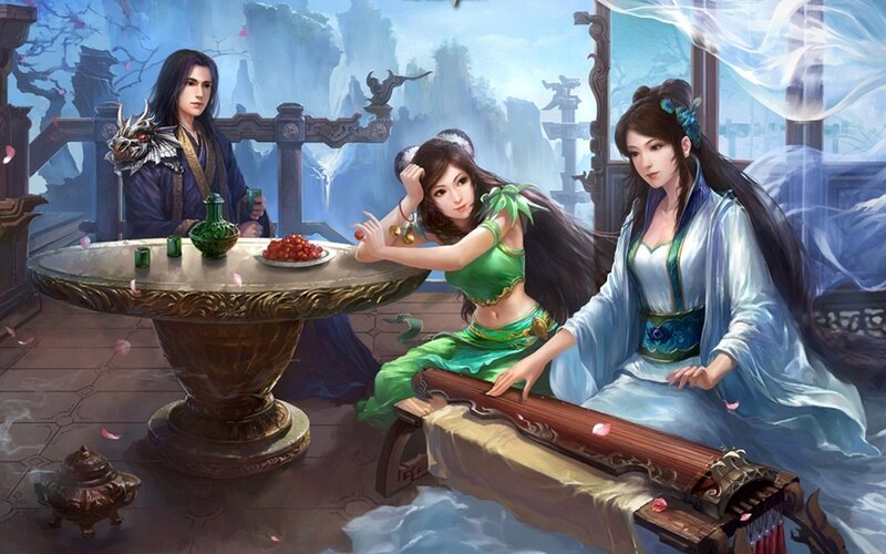 Three People at a Table — Green