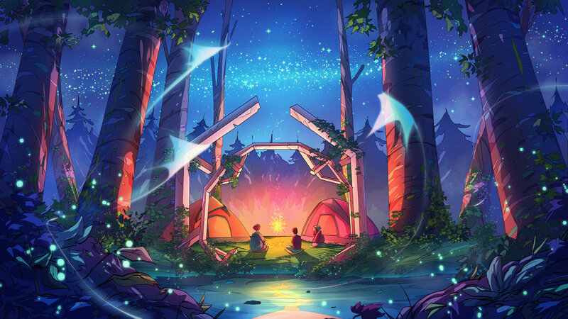 Three People Camping