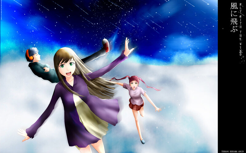 Three People Floating in Sky