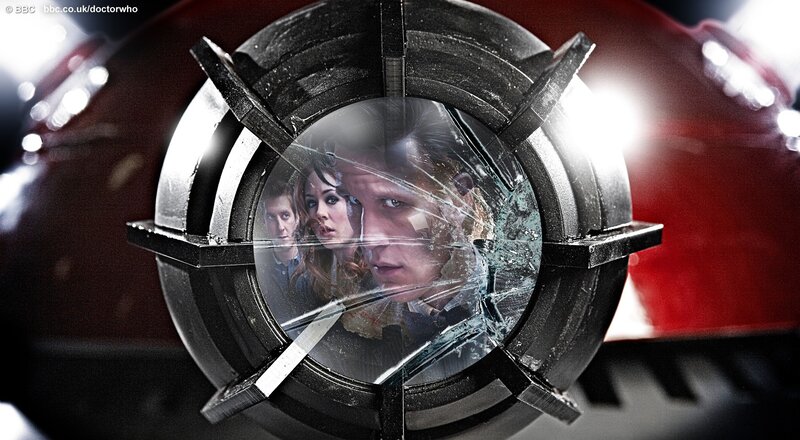 Three People in a Broken Window