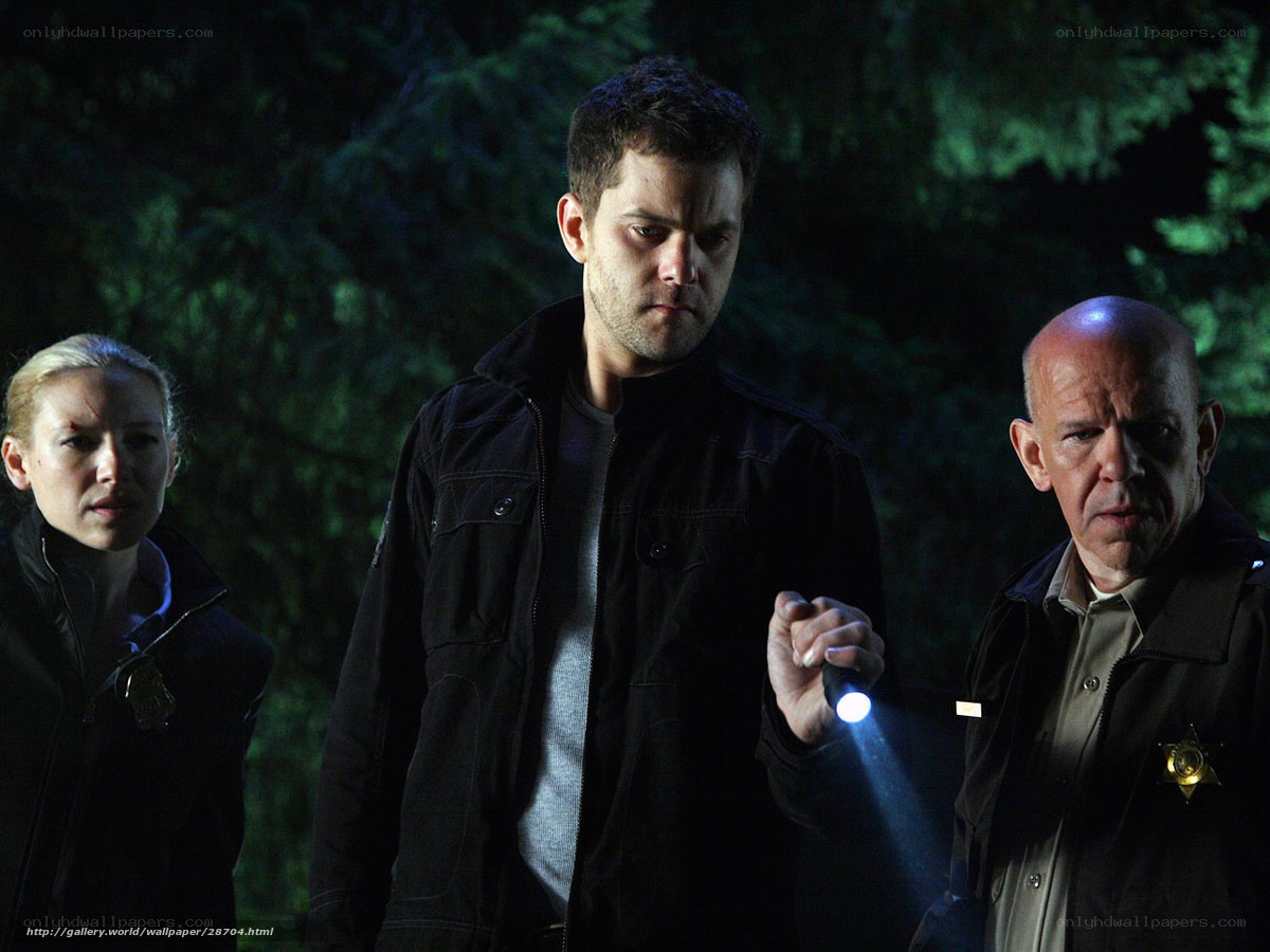 Three people in a dark forest