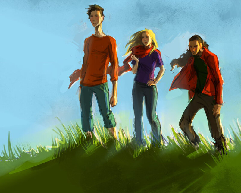 Three People in a Field — Green, Outdoor